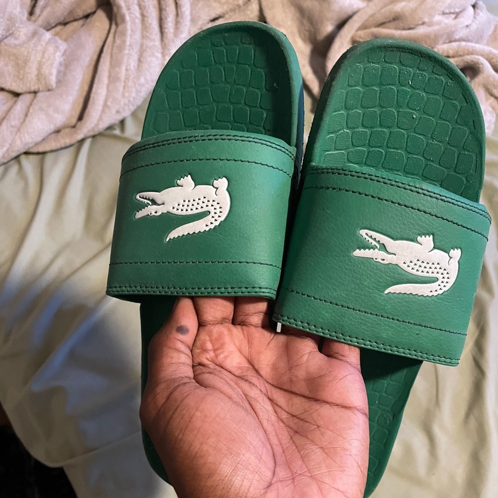 Green Lacoste Slides